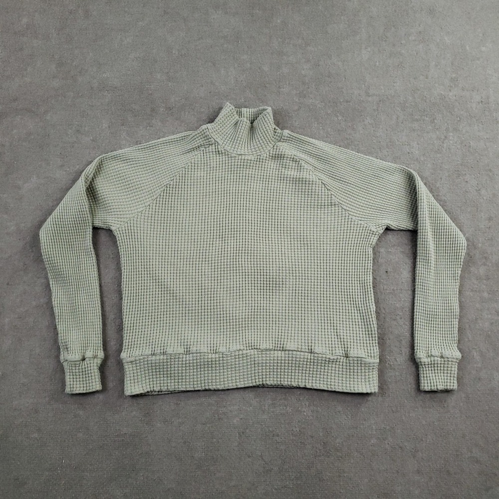 The North Face‎ Sweatshirt Womens Small Green Mock Neck Pullover Waffle Thermal